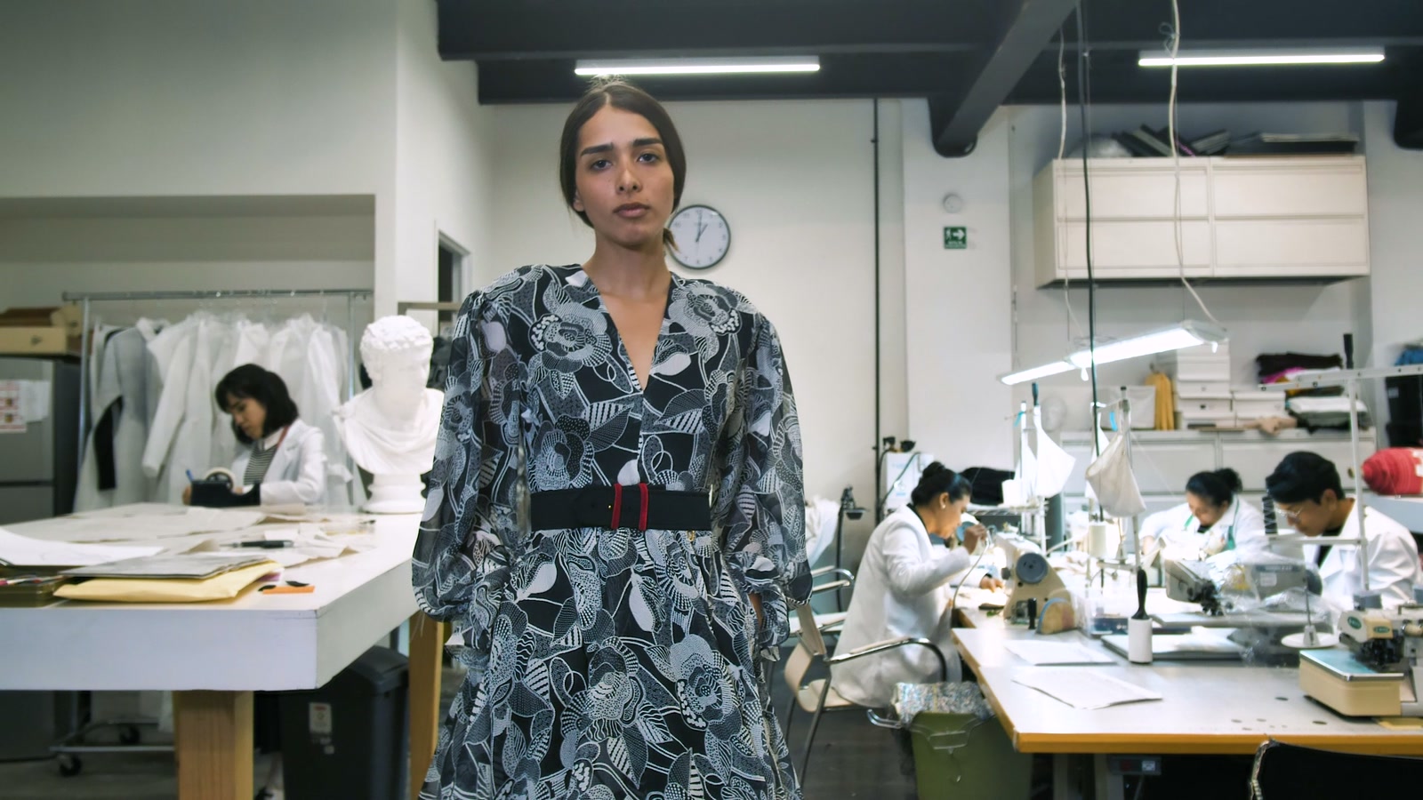 Woman in a studio dress
